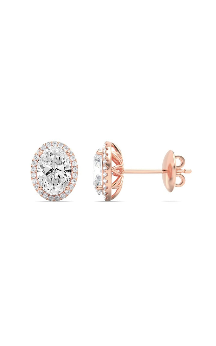 1Cttw Oval Shaped Lab Grown Diamond (F/VS) Halo Stud Earrings in 14K Gold