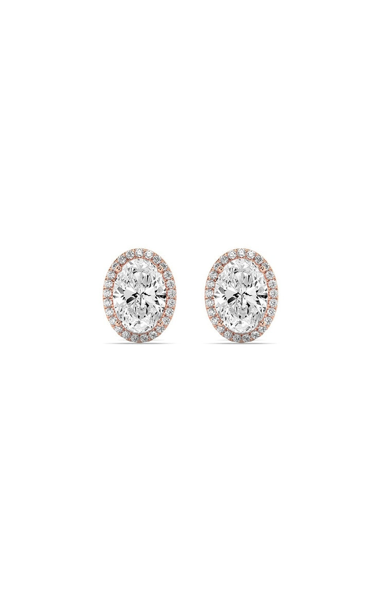 1Cttw Oval Shaped Lab Grown Diamond (F/VS) Halo Stud Earrings in 14K Gold
