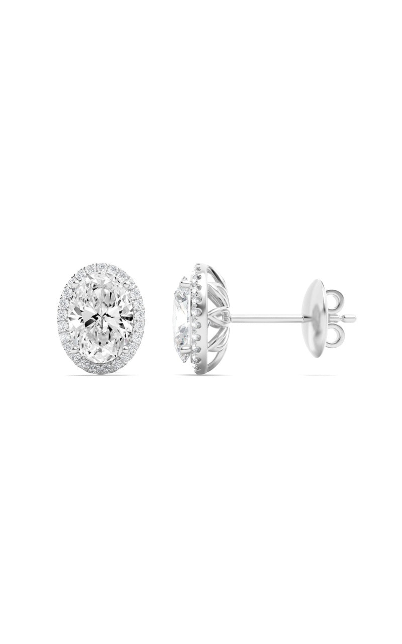 3Cttw Oval Shaped Lab Grown Diamond (F/VS) Halo Stud Earrings in 14K Gold