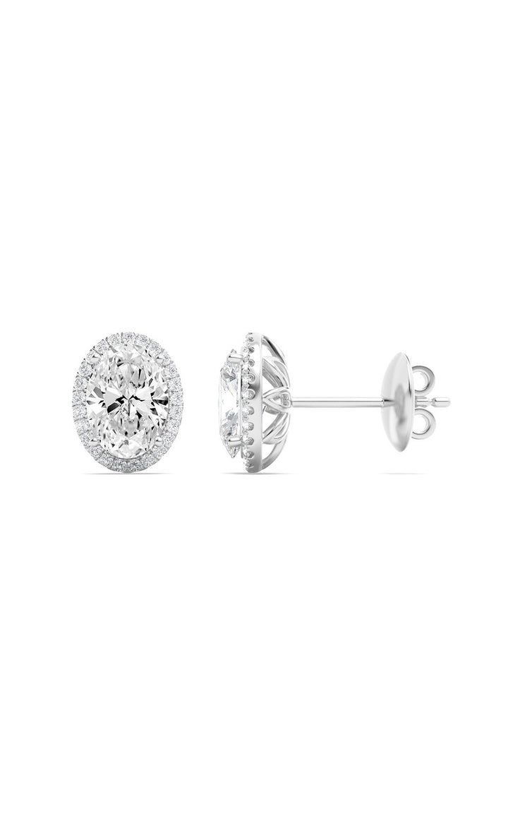 3Cttw Oval Shaped Lab Grown Diamond (F/VS) Halo Stud Earrings in 14K Gold