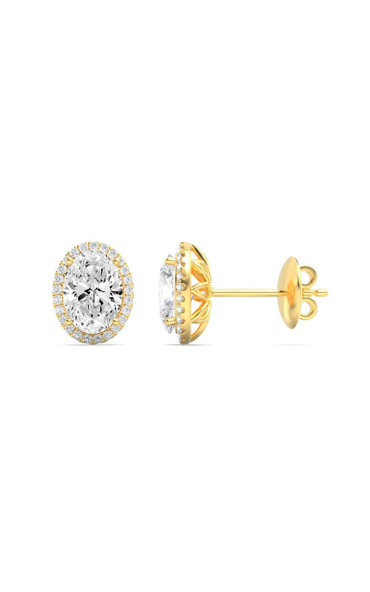 3Cttw Oval Shaped Lab Grown Diamond (F/VS) Halo Stud Earrings in 14K Gold