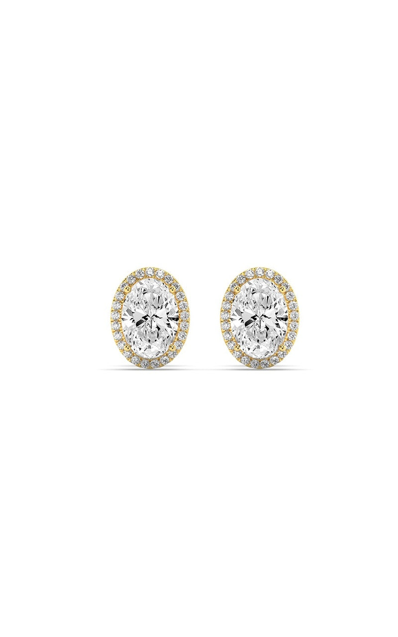 3Cttw Oval Shaped Lab Grown Diamond (F/VS) Halo Stud Earrings in 14K Gold