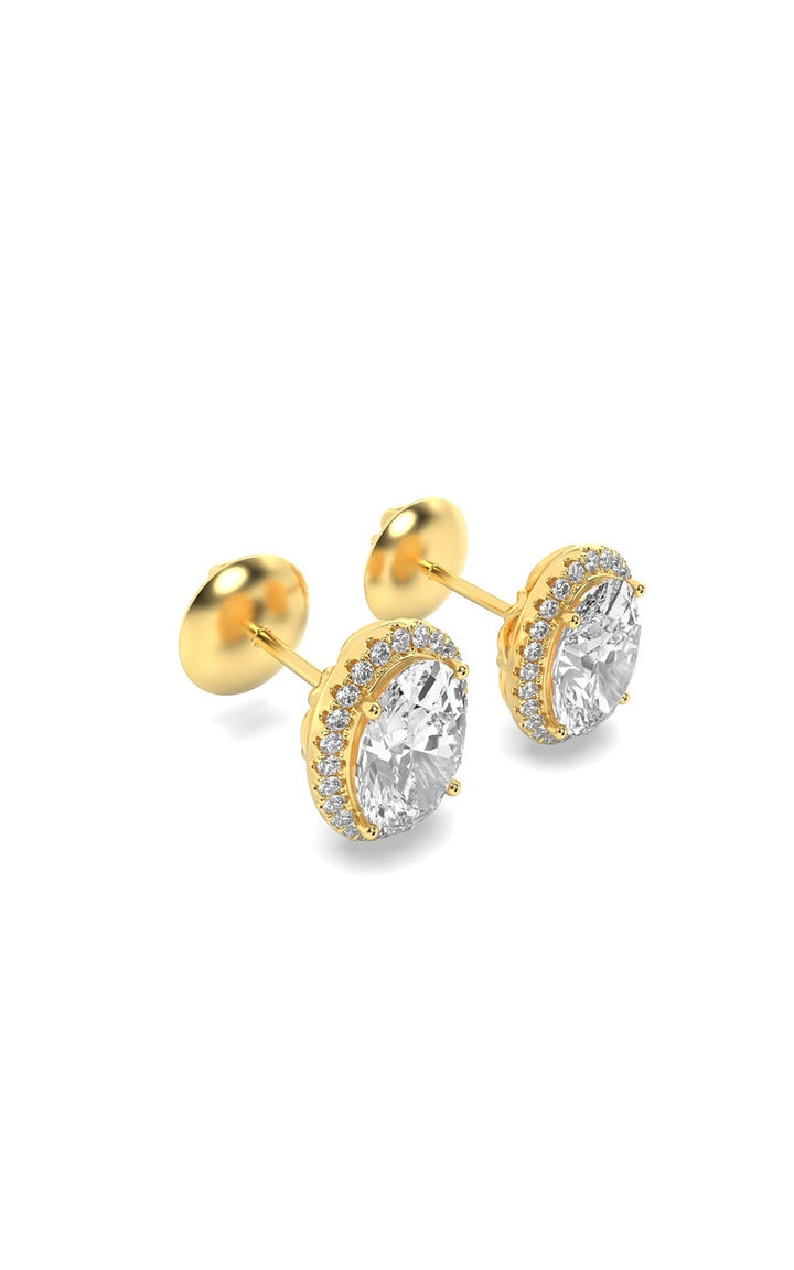3Cttw Oval Shaped Lab Grown Diamond (F/VS) Halo Stud Earrings in 14K Gold