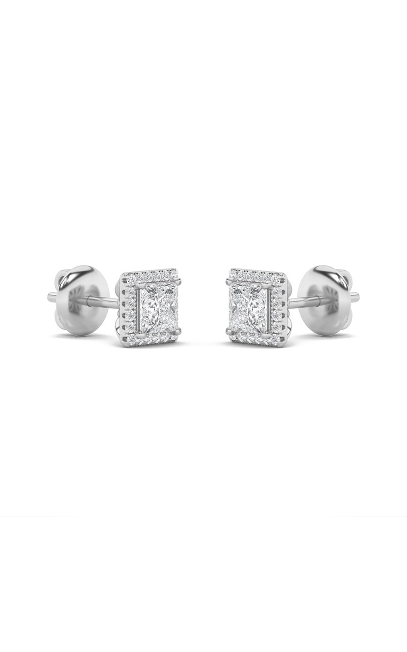 2Cttw Princess Shaped Lab Grown Diamond (F/VS) Halo Stud Earrings in 14K Gold