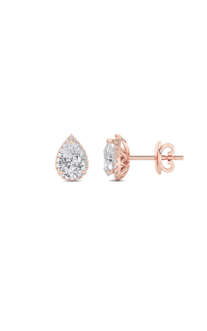 1Cttw Pear Shaped Lab Grown Diamond (F/VS) Halo Stud Earrings in 14K Gold