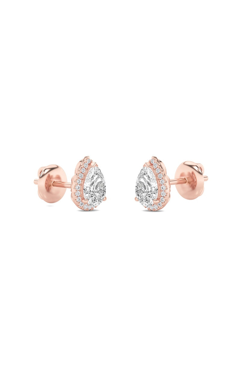 1Cttw Pear Shaped Lab Grown Diamond (F/VS) Halo Stud Earrings in 14K Gold