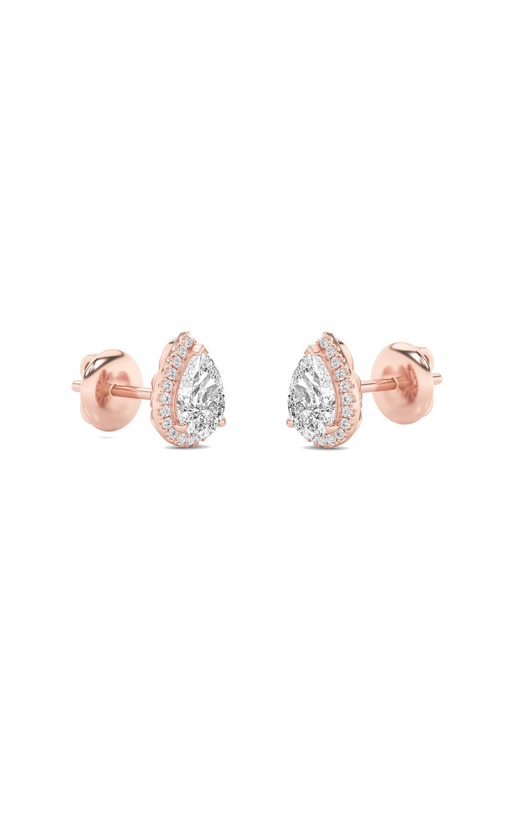 1Cttw Pear Shaped Lab Grown Diamond (F/VS) Halo Stud Earrings in 14K Gold