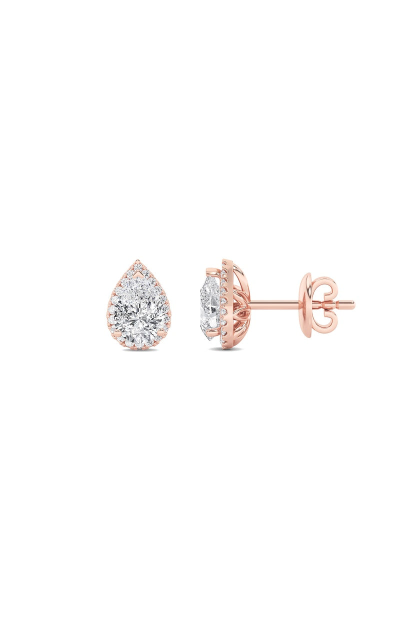 2Cttw Pear Shaped Lab Grown Diamond (F/VS) Halo Stud Earrings in 14K Gold