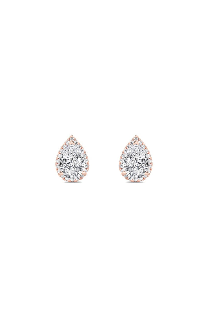 2Cttw Pear Shaped Lab Grown Diamond (F/VS) Halo Stud Earrings in 14K Gold