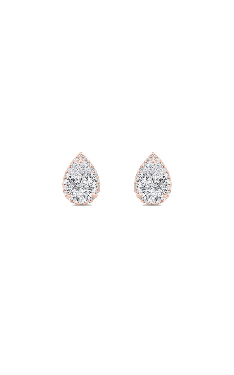 3Cttw Pear Shaped Lab Grown Diamond (F/VS) Halo Stud Earrings in 14K Gold