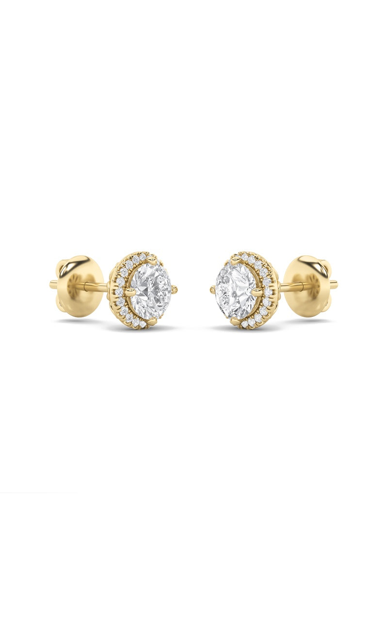 1.5Cttw Round Shaped Lab Grown Diamond (F/VS) Halo Stud Earrings in 14K Gold
