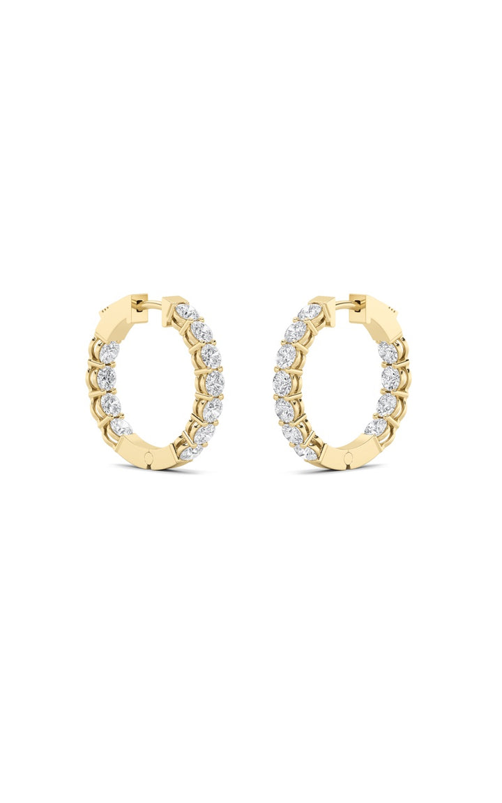 4Cttw Round Shaped Lab Grown Diamond (F/VS) Inside Out Hoop Earrings in 14K Gold