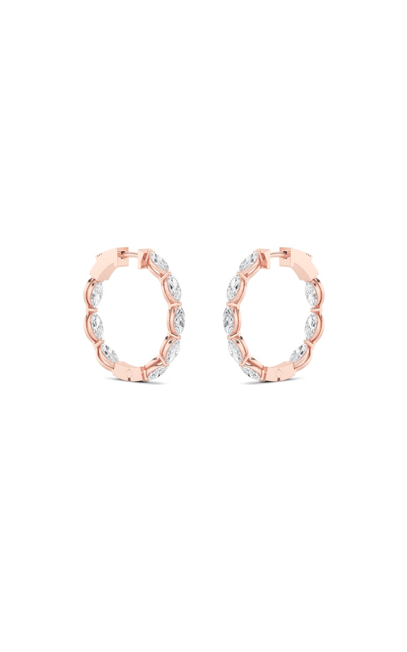 4Cttw Marquise Shaped Lab Grown Diamond (F/VS) Inside Out Hoop Earrings in 14K Gold