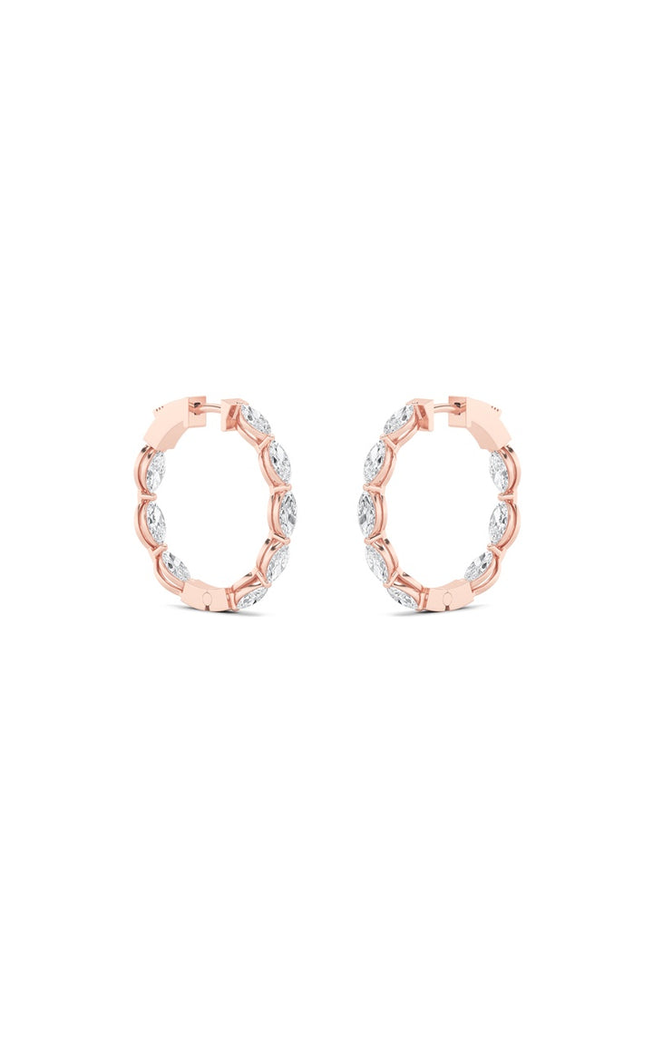 4Cttw Marquise Shaped Lab Grown Diamond (F/VS) Inside Out Hoop Earrings in 14K Gold