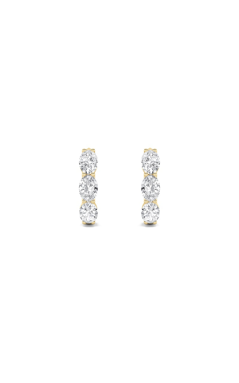 3Cttw Oval Shaped Lab Grown Diamond (F/VS) Three Stone Huggie Earrings in 14K Gold