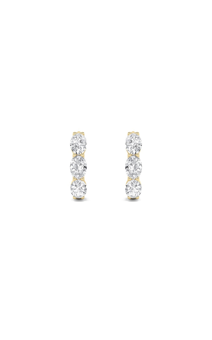 3Cttw Oval Shaped Lab Grown Diamond (F/VS) Three Stone Huggie Earrings in 14K Gold