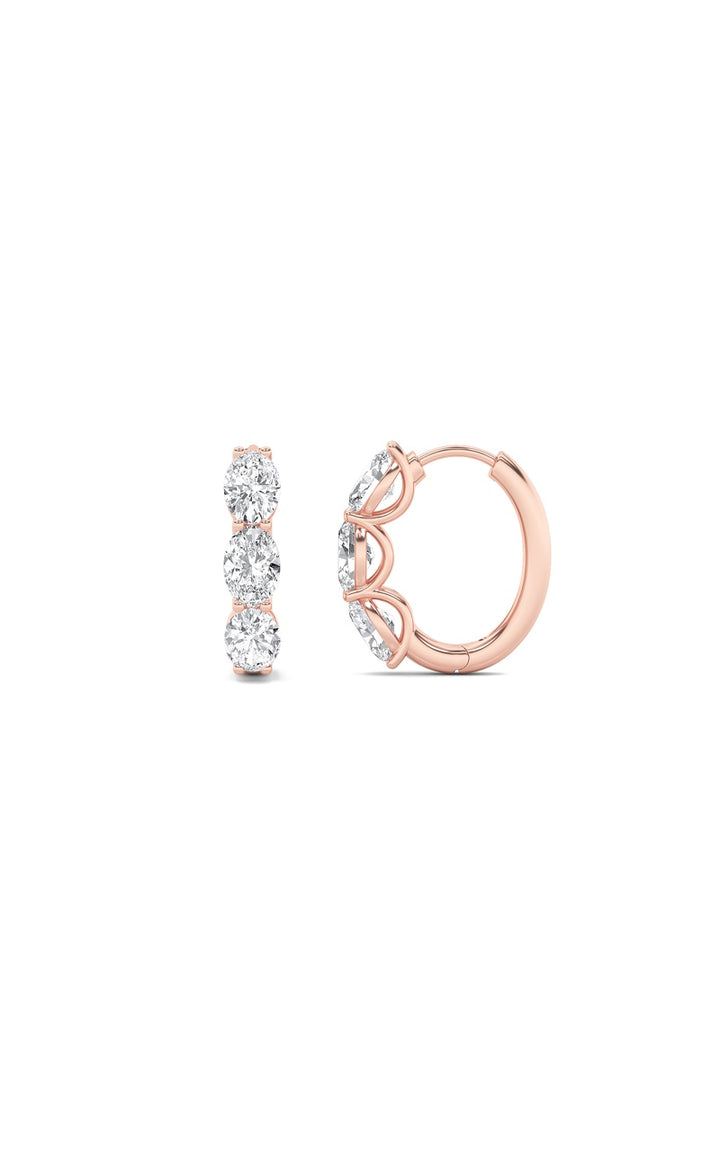 3Cttw Oval Shaped Lab Grown Diamond (F/VS) Three Stone Huggie Earrings in 14K Gold