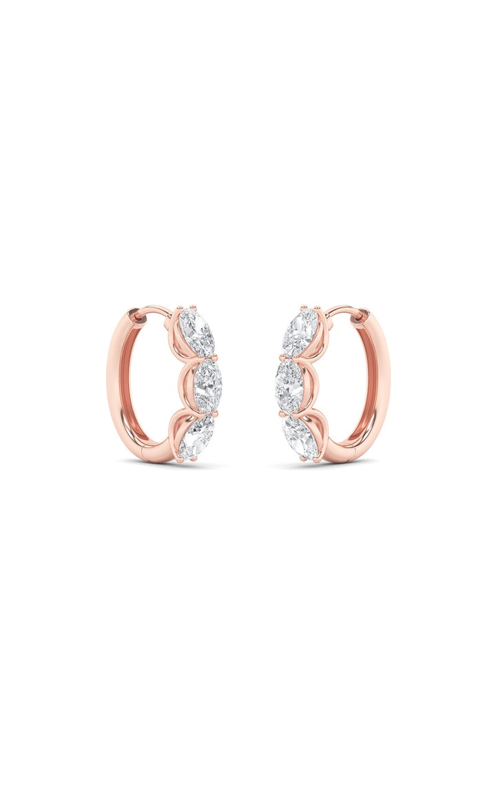 3Cttw Oval Shaped Lab Grown Diamond (F/VS) Three Stone Huggie Earrings in 14K Gold