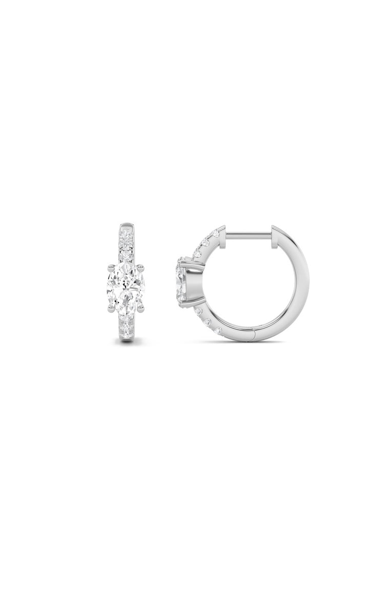 1.5Cttw Oval Shaped Lab Grown Diamond (F/VS) Solitare Accent Huggie Earrings in 14K Gold
