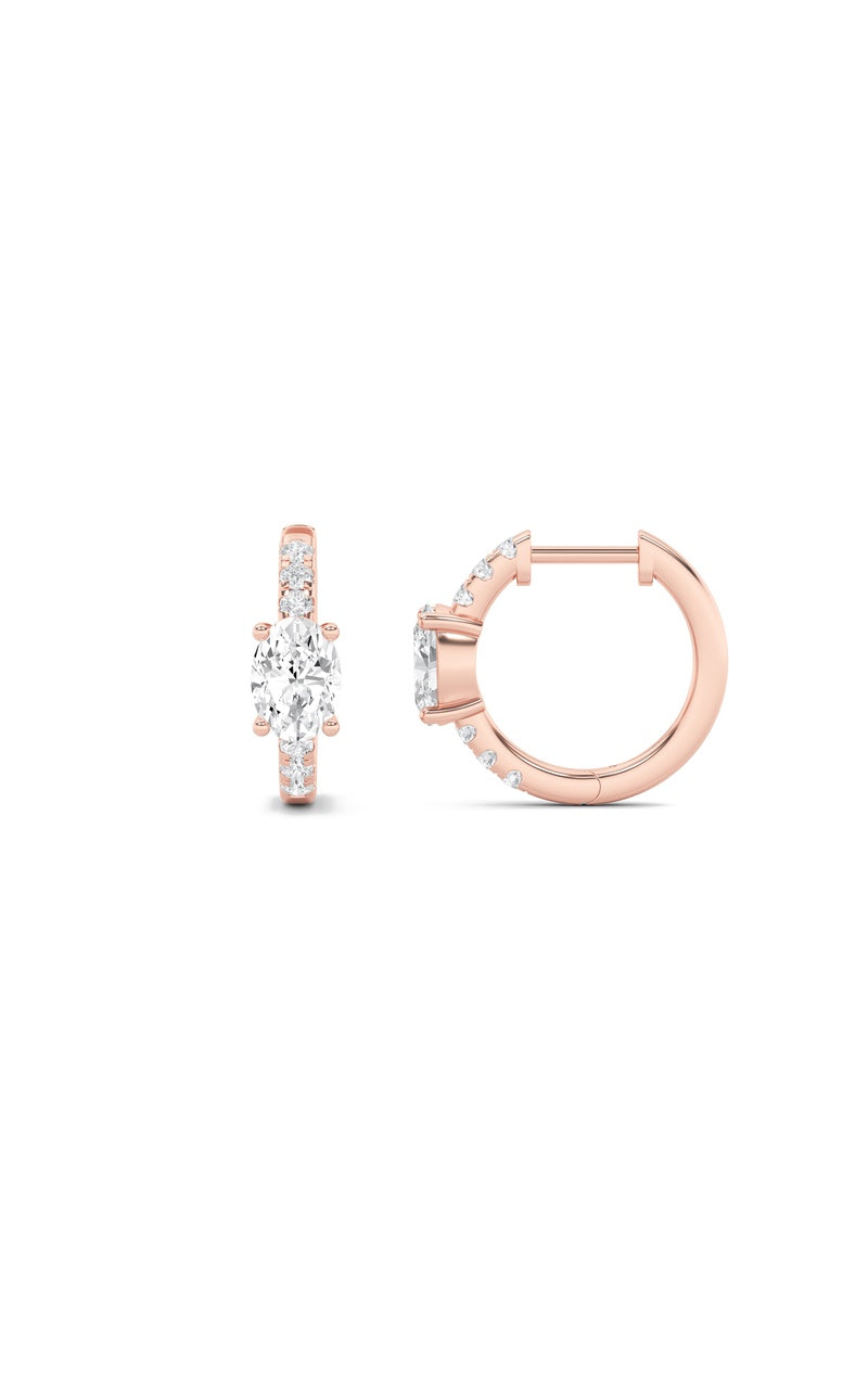 1.5Cttw Oval Shaped Lab Grown Diamond (F/VS) Solitare Accent Huggie Earrings in 14K Gold