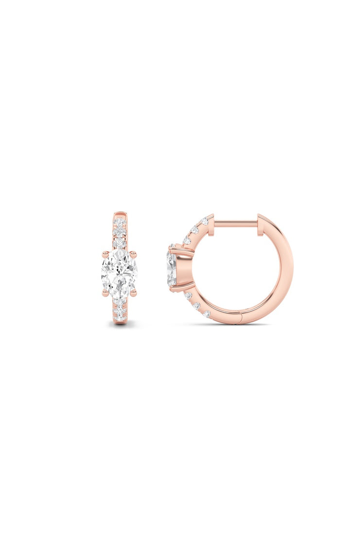 1.5Cttw Oval Shaped Lab Grown Diamond (F/VS) Solitare Accent Huggie Earrings in 14K Gold