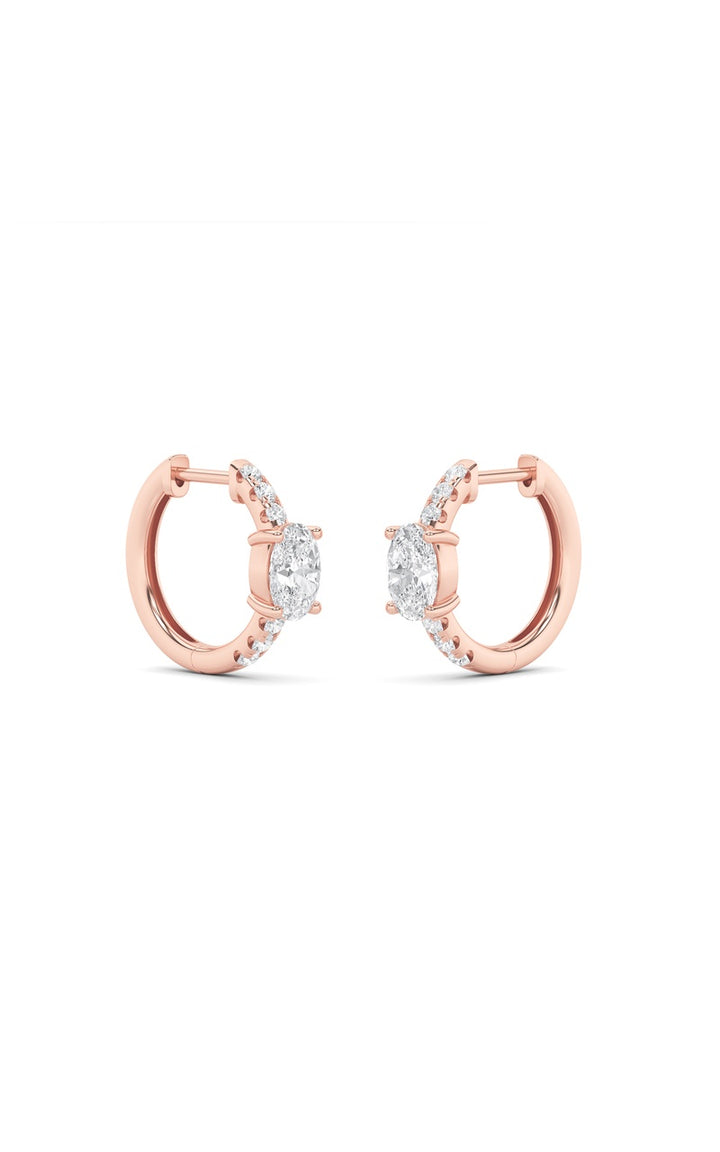 1.5Cttw Oval Shaped Lab Grown Diamond (F/VS) Solitare Accent Huggie Earrings in 14K Gold