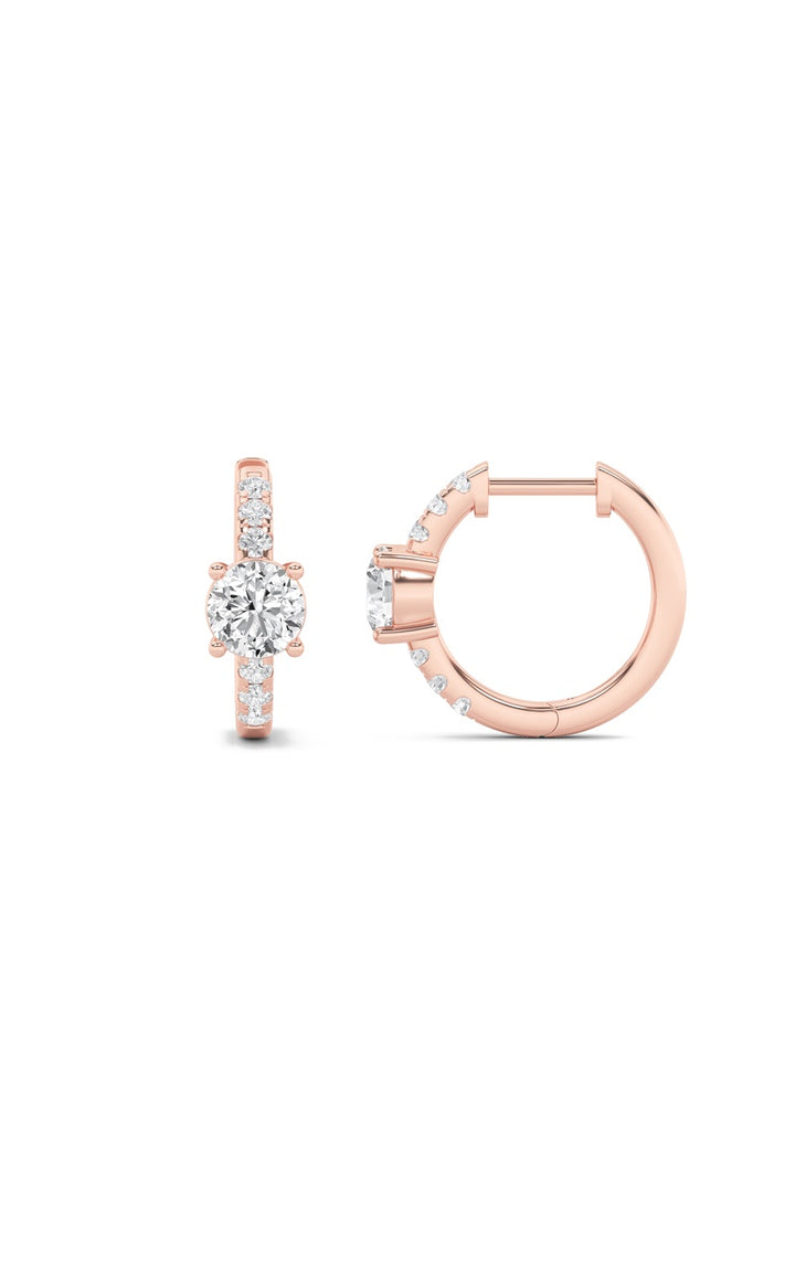 1.5Cttw Round Shaped Lab Grown Diamond (F/VS) Solitare Accent Huggie Earrings in 14K Gold