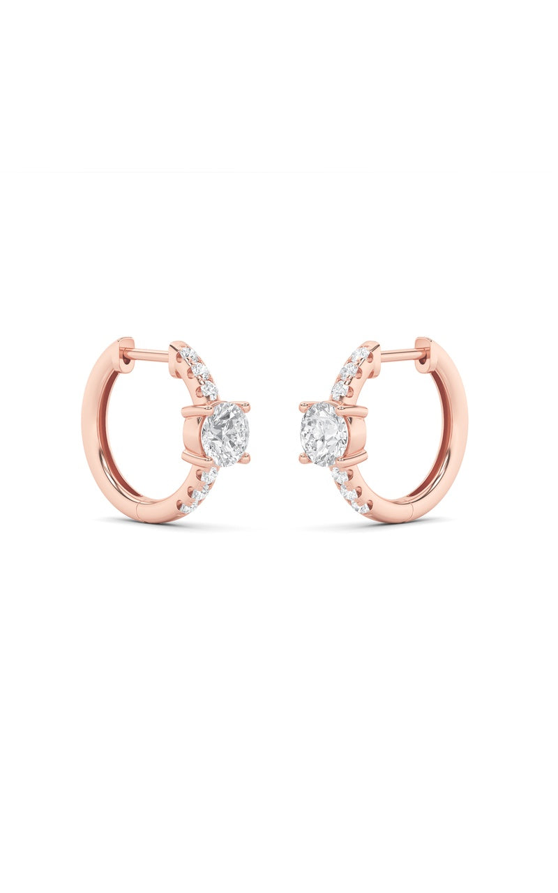 1.5Cttw Round Shaped Lab Grown Diamond (F/VS) Solitare Accent Huggie Earrings in 14K Gold