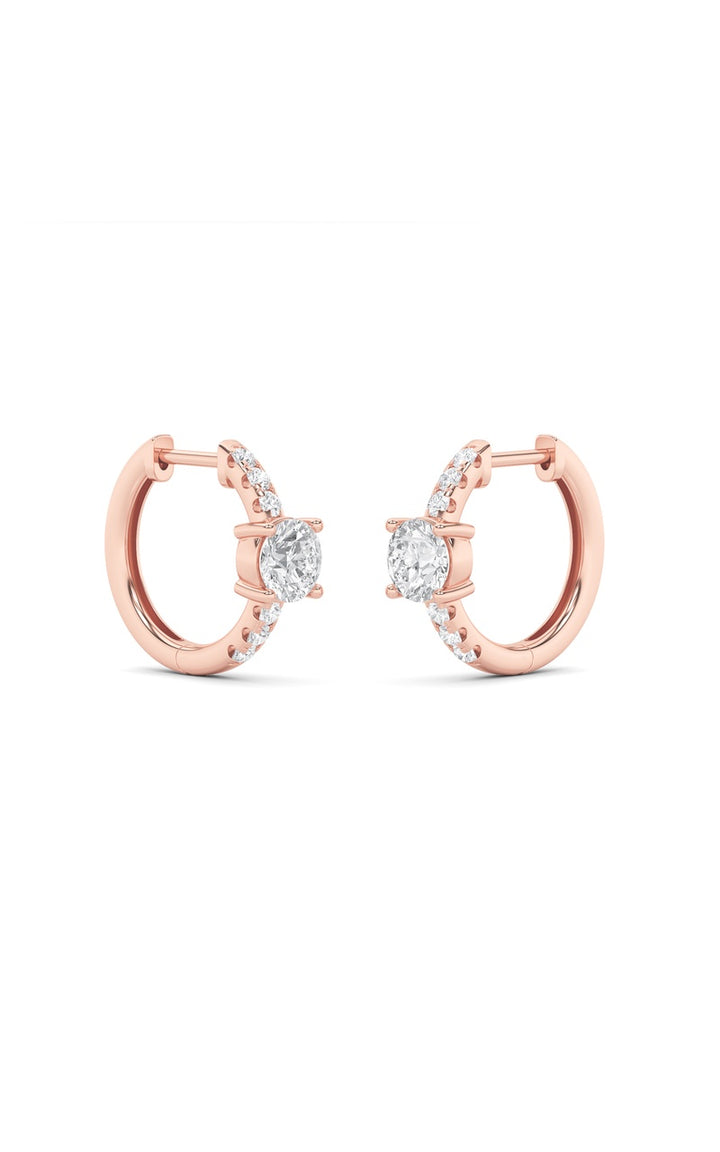 1.5Cttw Round Shaped Lab Grown Diamond (F/VS) Solitare Accent Huggie Earrings in 14K Gold
