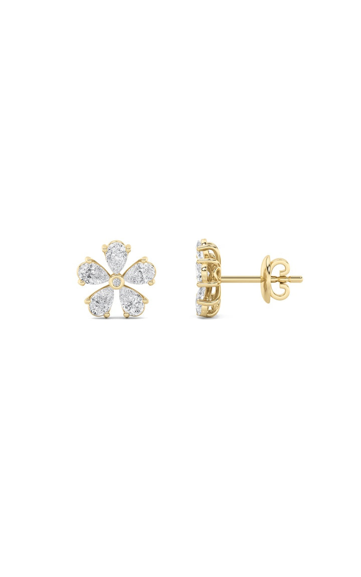 2.5Cttw Pear Shaped Lab Grown Diamond (F/VS) Floral Earrings in 14K Gold