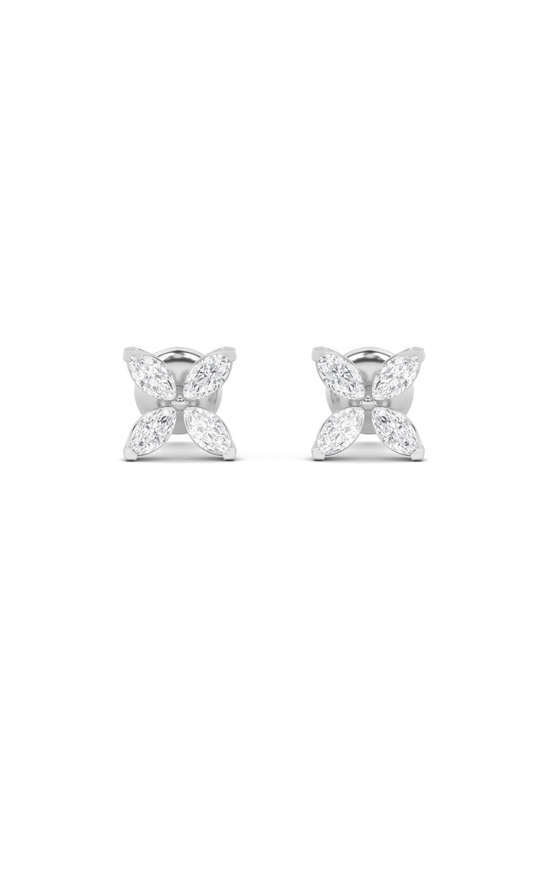 2Cttw Marquise Shaped Lab Grown Diamond (F/VS) Flower Earrings in 14K Gold