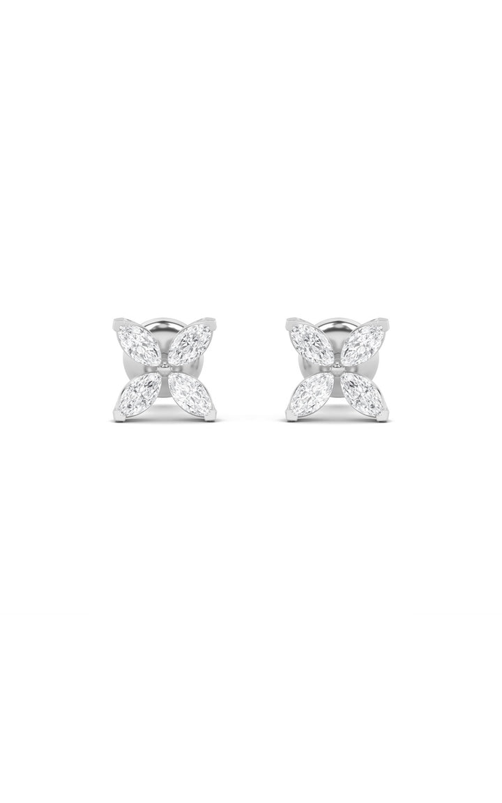 2Cttw Marquise Shaped Lab Grown Diamond (F/VS) Flower Earrings in 14K Gold