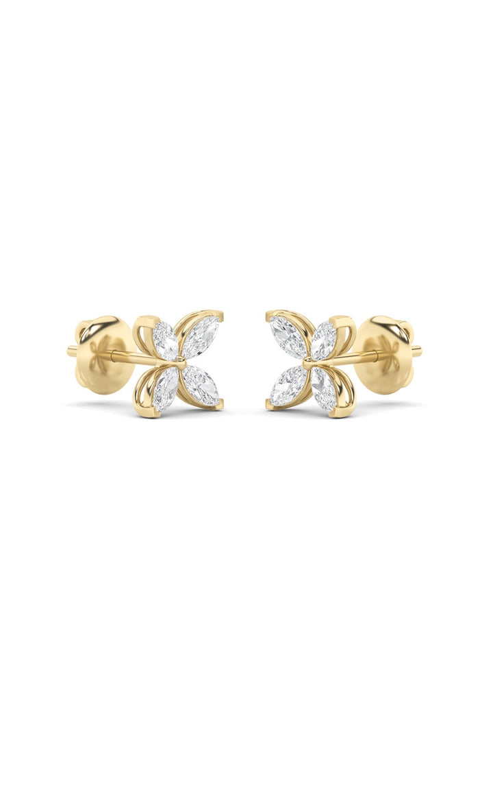 2Cttw Marquise Shaped Lab Grown Diamond (F/VS) Flower Earrings in 14K Gold