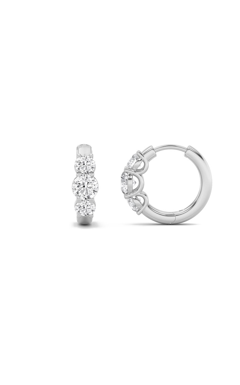 2Cttw Round Shaped Lab Grown Diamond (F/VS) ThreeStone Huggie Earrings in 10K Gold
