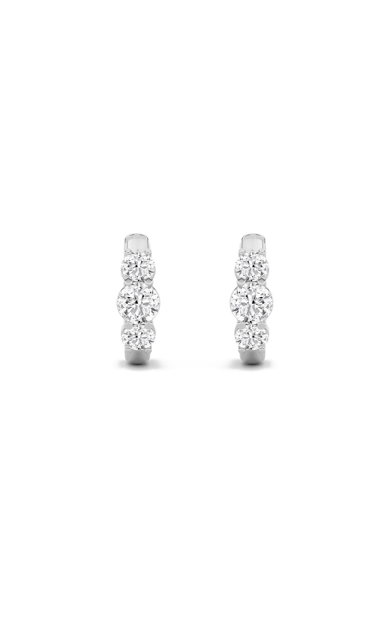 2Cttw Round Shaped Lab Grown Diamond (F/VS) ThreeStone Huggie Earrings in 10K Gold