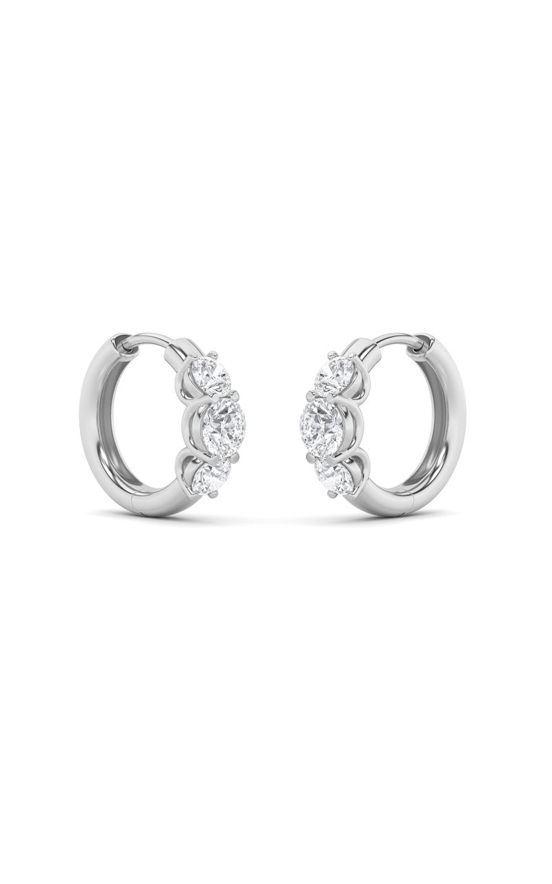 2Cttw Round Shaped Lab Grown Diamond (F/VS) ThreeStone Huggie Earrings in 10K Gold
