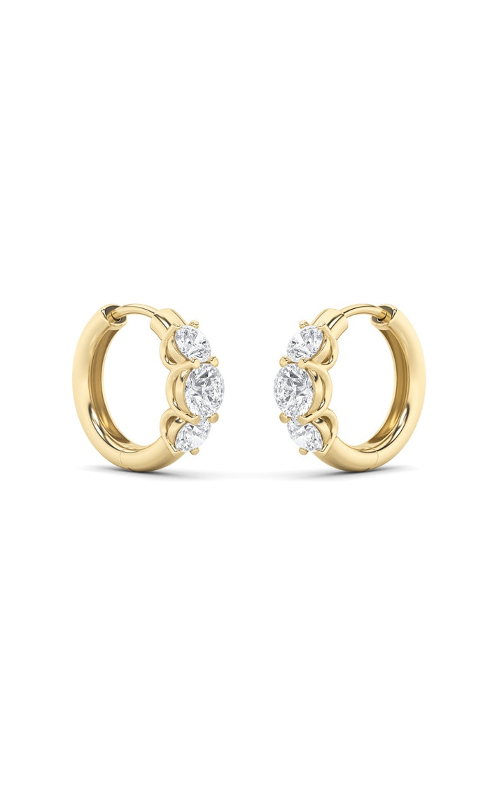 2Cttw Round Shaped Lab Grown Diamond (F/VS) ThreeStone Huggie Earrings in 10K Gold