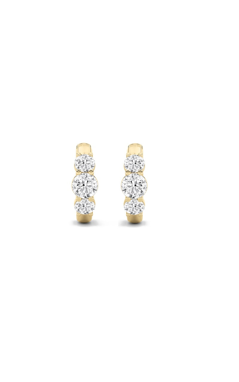 2Cttw Round Shaped Lab Grown Diamond (F/VS) ThreeStone Huggie Earrings in 10K Gold
