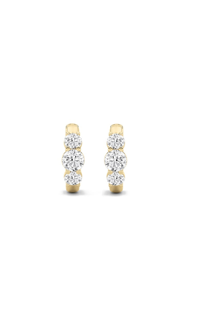 2Cttw Round Shaped Lab Grown Diamond (F/VS) ThreeStone Huggie Earrings in 10K Gold