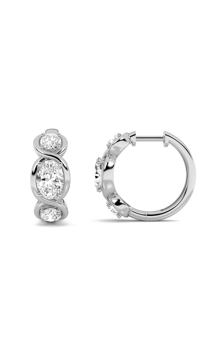 2.5Cttw Oval Shaped Lab Grown Diamond (F/VS) Three Stone Huggie Earrings in 14K Gold