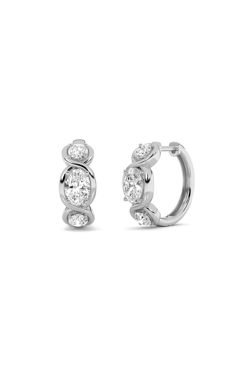 2.5Cttw Oval Shaped Lab Grown Diamond (F/VS) Three Stone Huggie Earrings in 14K Gold