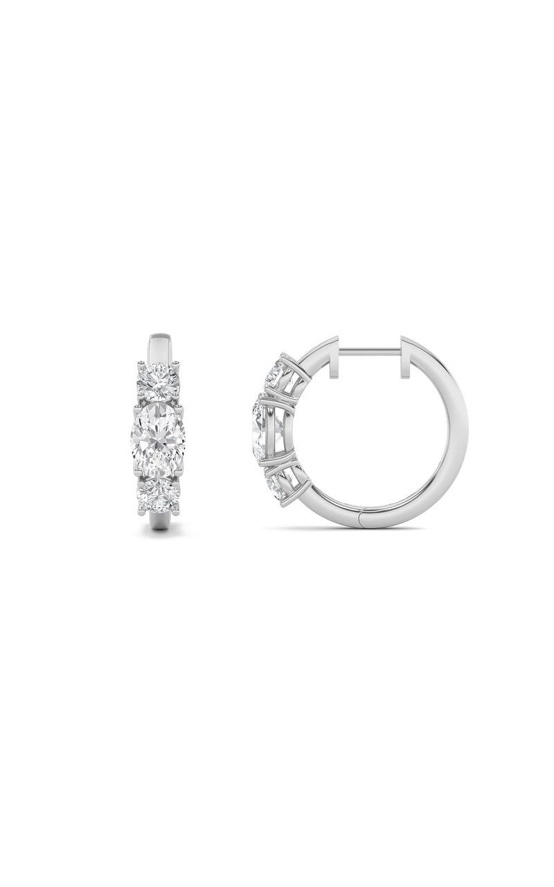 2.5Cttw Oval Shaped Lab Grown Diamond (F/VS) Three Stone Huggie Earrings in 14K Gold