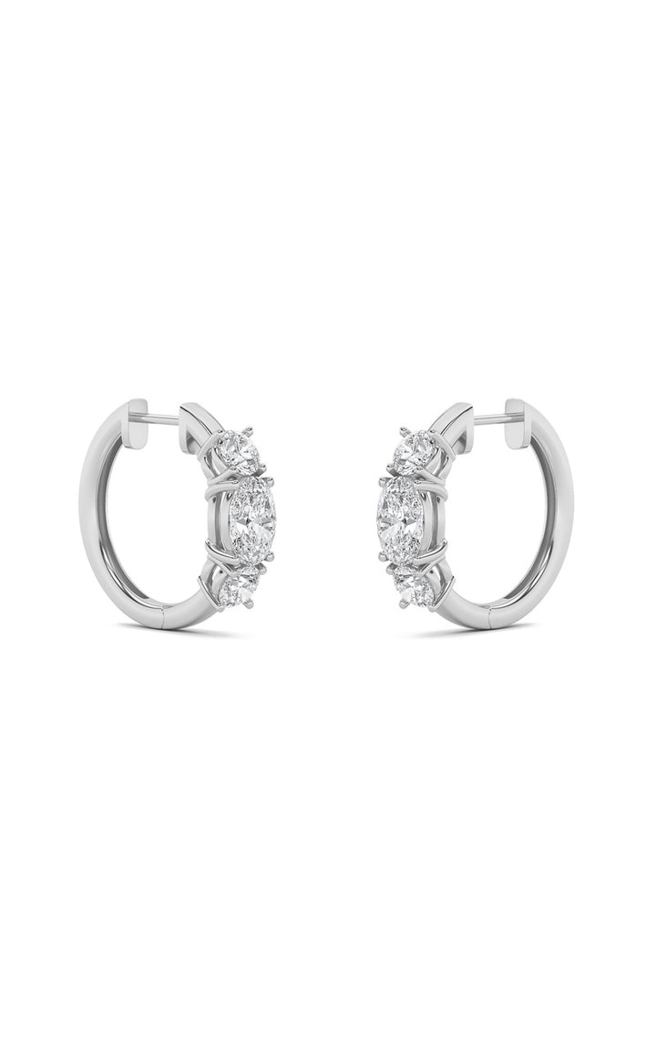 2.5Cttw Oval Shaped Lab Grown Diamond (F/VS) Three Stone Huggie Earrings in 14K Gold