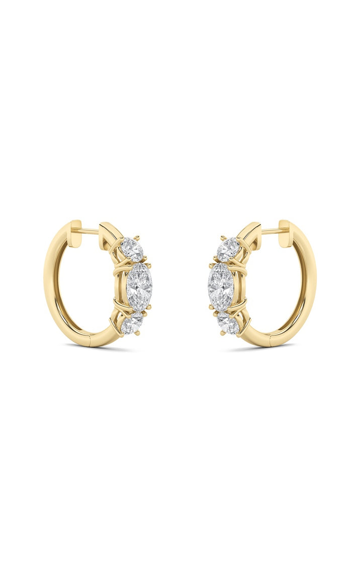 2.5Cttw Oval Shaped Lab Grown Diamond (F/VS) Three Stone Huggie Earrings in 14K Gold