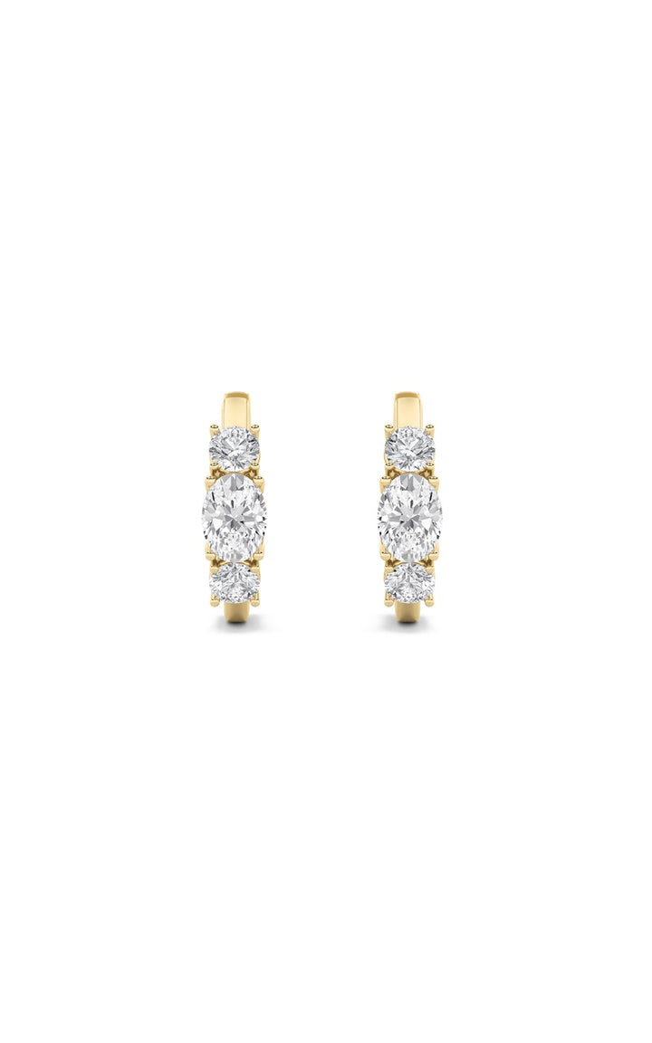 2.5Cttw Oval Shaped Lab Grown Diamond (F/VS) Three Stone Huggie Earrings in 14K Gold