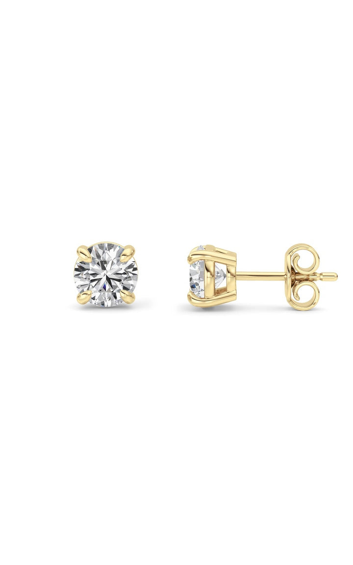 1Cttw Round Shaped Lab Grown Diamond (F/VS) Classic Basket Set Stud Earrings in 14K Gold