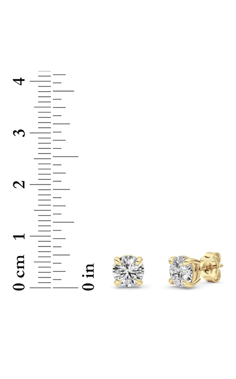 2Cttw Round Shaped Lab Grown Diamond (F/VS) Classic Basket Set Stud Earrings in 14K Gold
