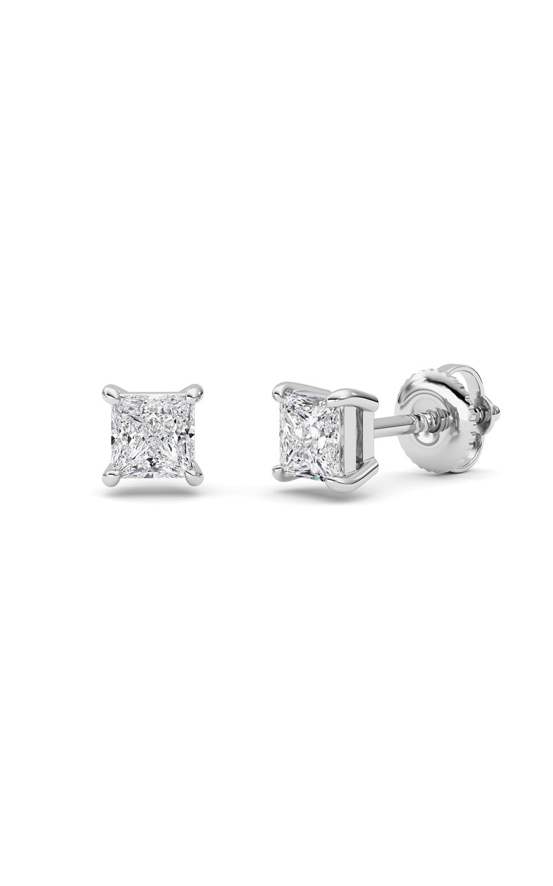 2Cttw Princess Shaped Lab Grown Diamond (F/VS) Stud Earrings in 14K Gold