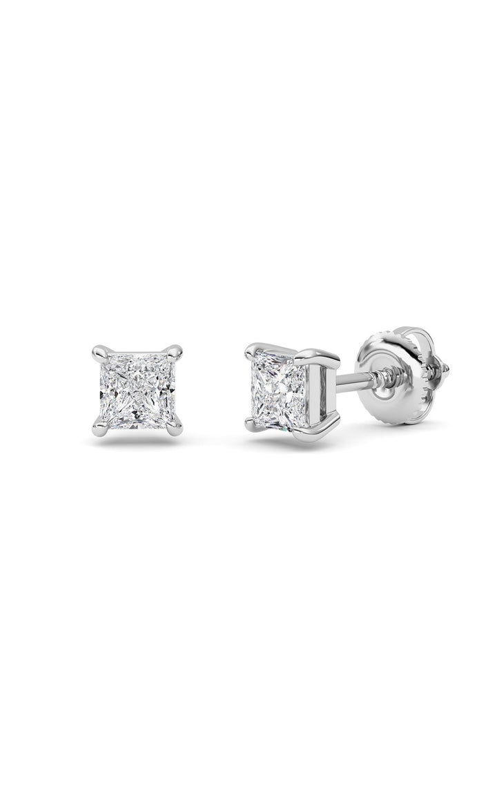 2Cttw Princess Shaped Lab Grown Diamond (F/VS) Stud Earrings in 14K Gold