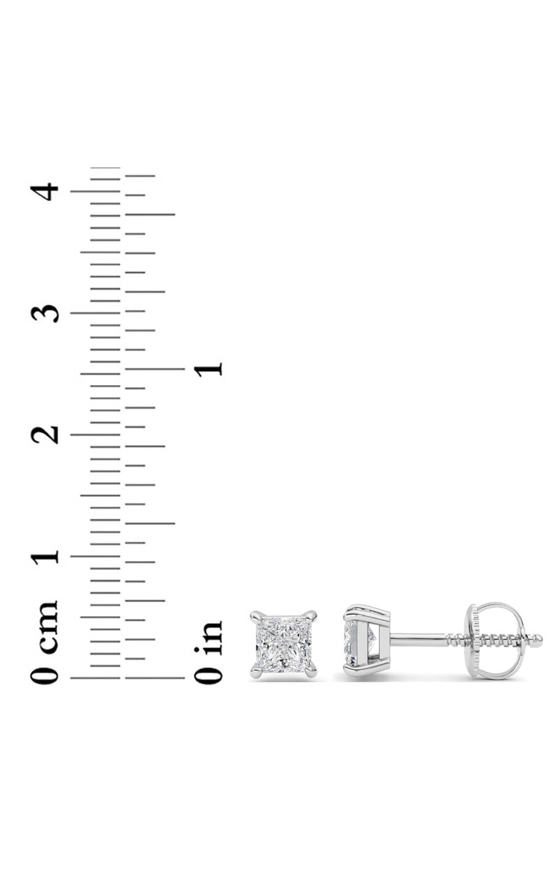 2Cttw Princess Shaped Lab Grown Diamond (F/VS) Stud Earrings in 14K Gold